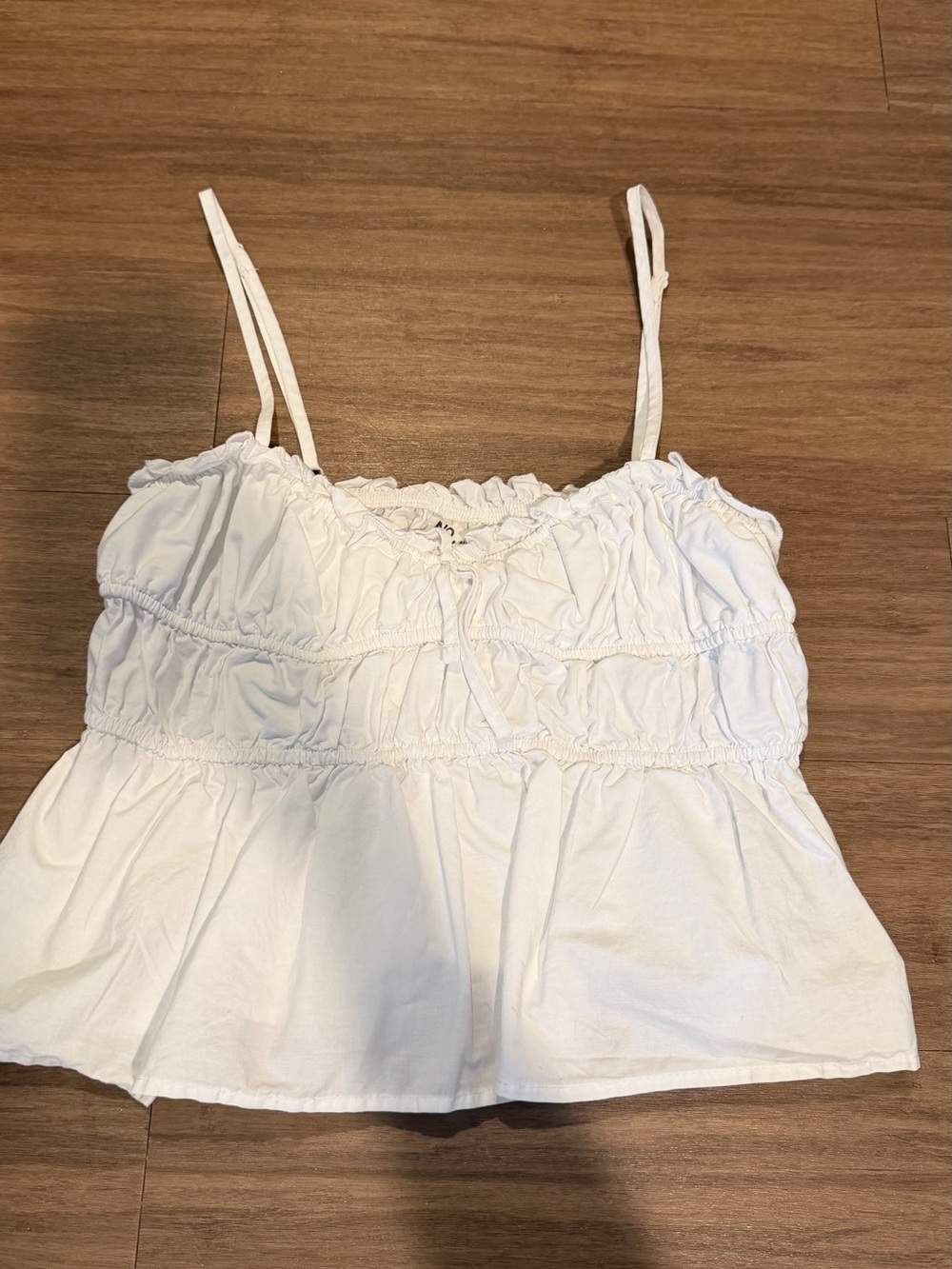 No Boundaries White Ruched Spaghetti Strap Camisole